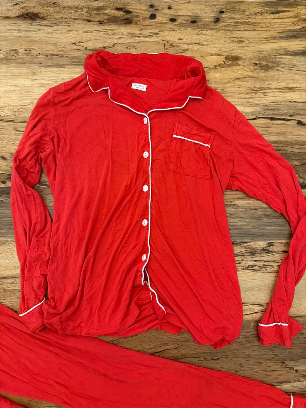 Red Pajama Set with White Piping